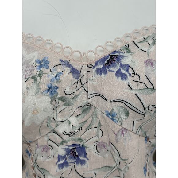 Express Top Womens Medium Pink Floral Crop Peplum Coquette Feminine Romantic - Picture 2 of 12